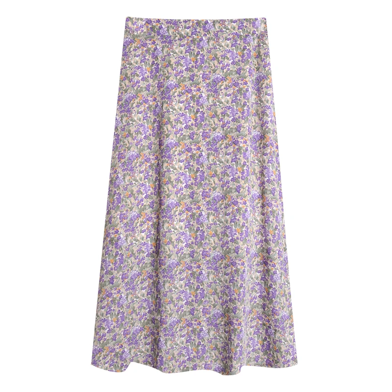 

NEW Spring Vintage Floral Print Ruffle Pleated Long Skirts Women Korean Skirt Streetwear Drawstring Elastic Waist Midi Skirt