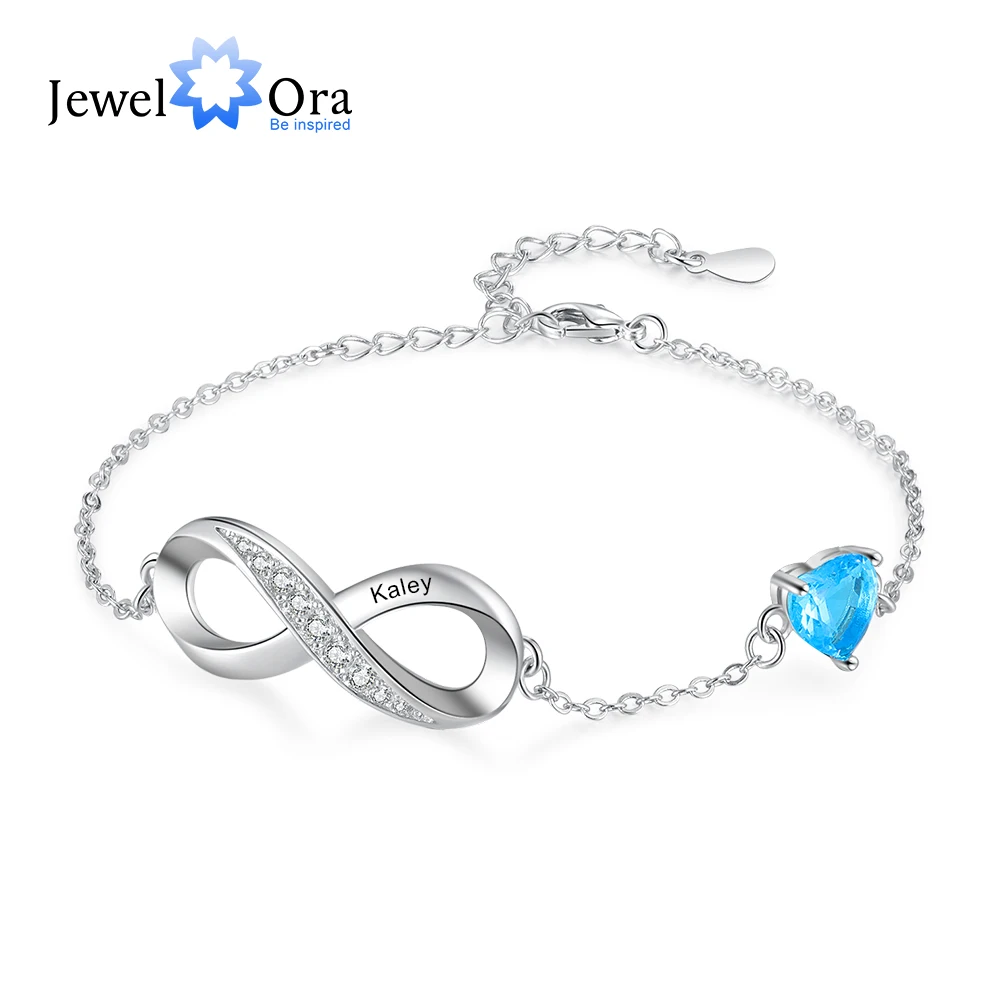 JewelOra Personalized Engraved Name Infinity Bracelet with Heart Birthstone Classic Custom Couples Bracelet Gifts for Girlfriend
