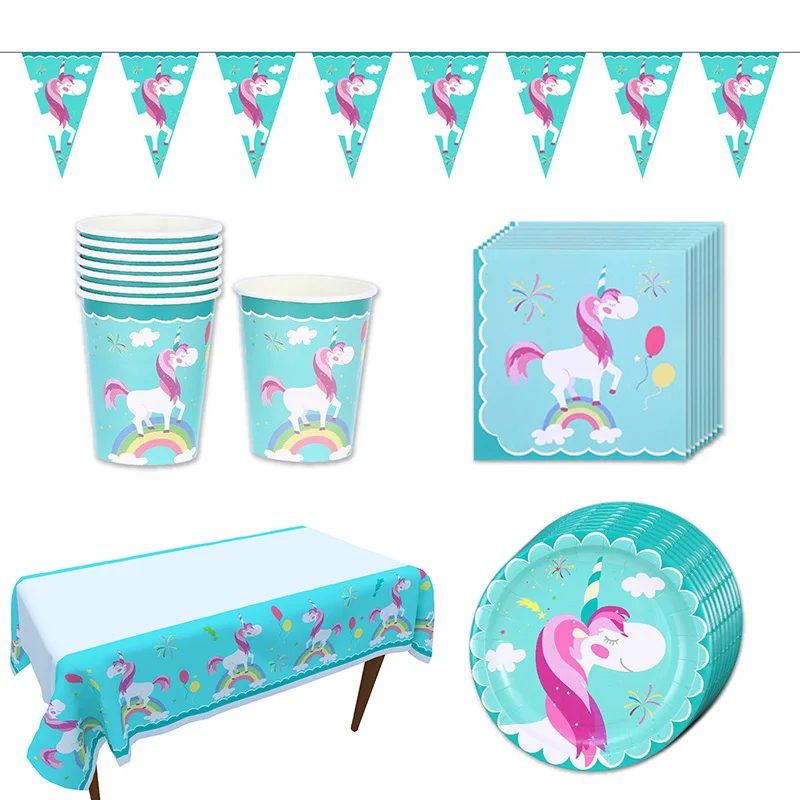 43 шт. Единорог День рождения Декорации одноразовые набор столовых приборов шар
