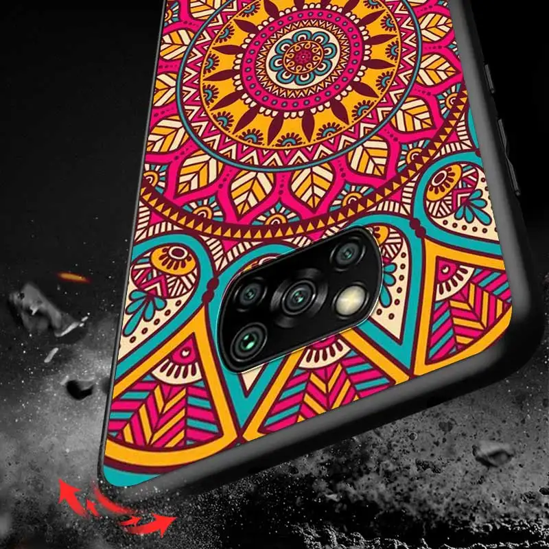 

Flower Mandala Henna For Xiaomi Redmi K30 K30S Mi 10T Lite Pro Poco X3 NFC X2 M3 M2 F2 Pro C3 F1 Soft Black Phone Case