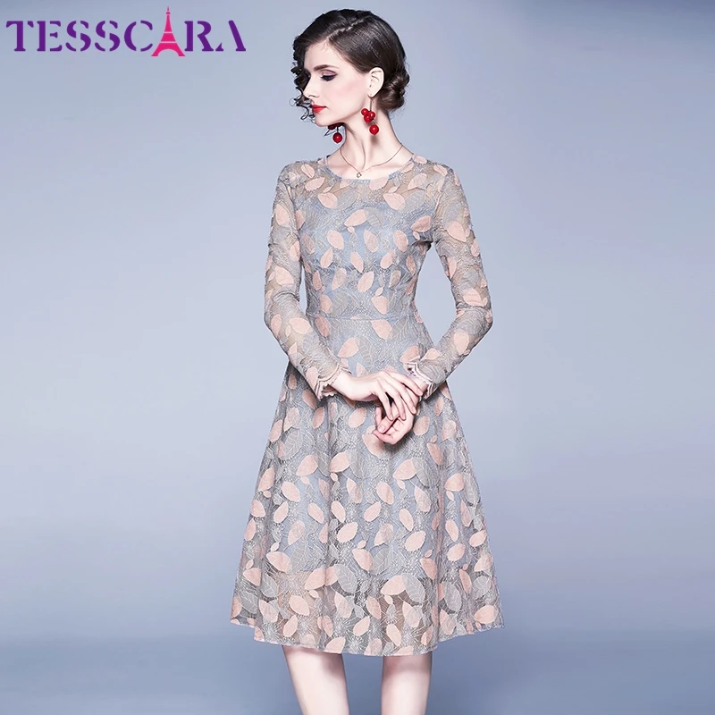 Женское весенне осеннее элегантное кружевное платье TESSCARA женское коктейльное
