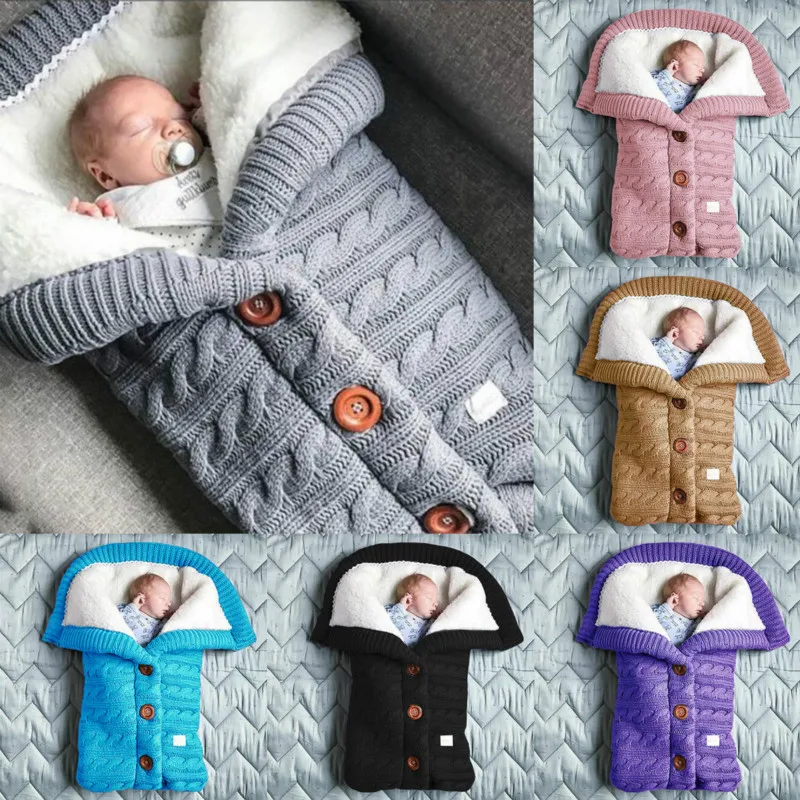 

Newborn Baby Sleeping Bag Thick Winter Kids Sleepsack Footmuff For Infant Stroller Knitted Sleepsacks Swaddle Envelope Quilt