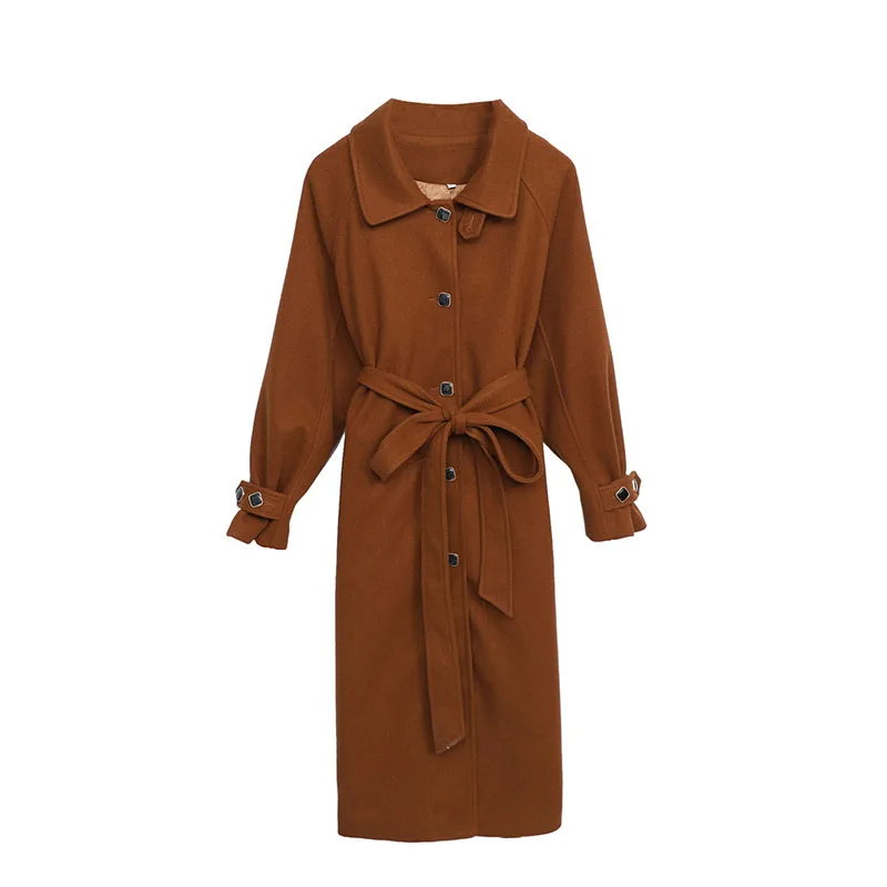 

Plus Size Red Women Blends Long Jacket Coat with Belt Elegant Winter Outwear DZA033