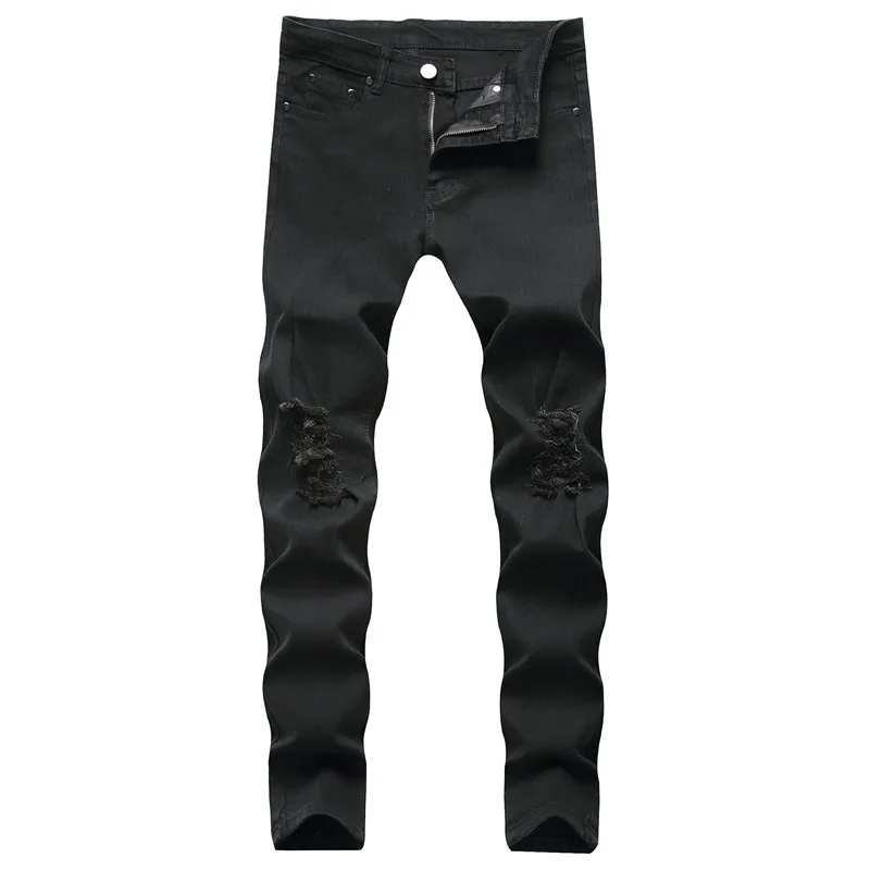 2021 New Arrival Hole Ripped Solid Men Stretch Pencil Jeans Trousers Hip Hop Slim Women Cotton Retro Denim Pants Pantaloni Uomo