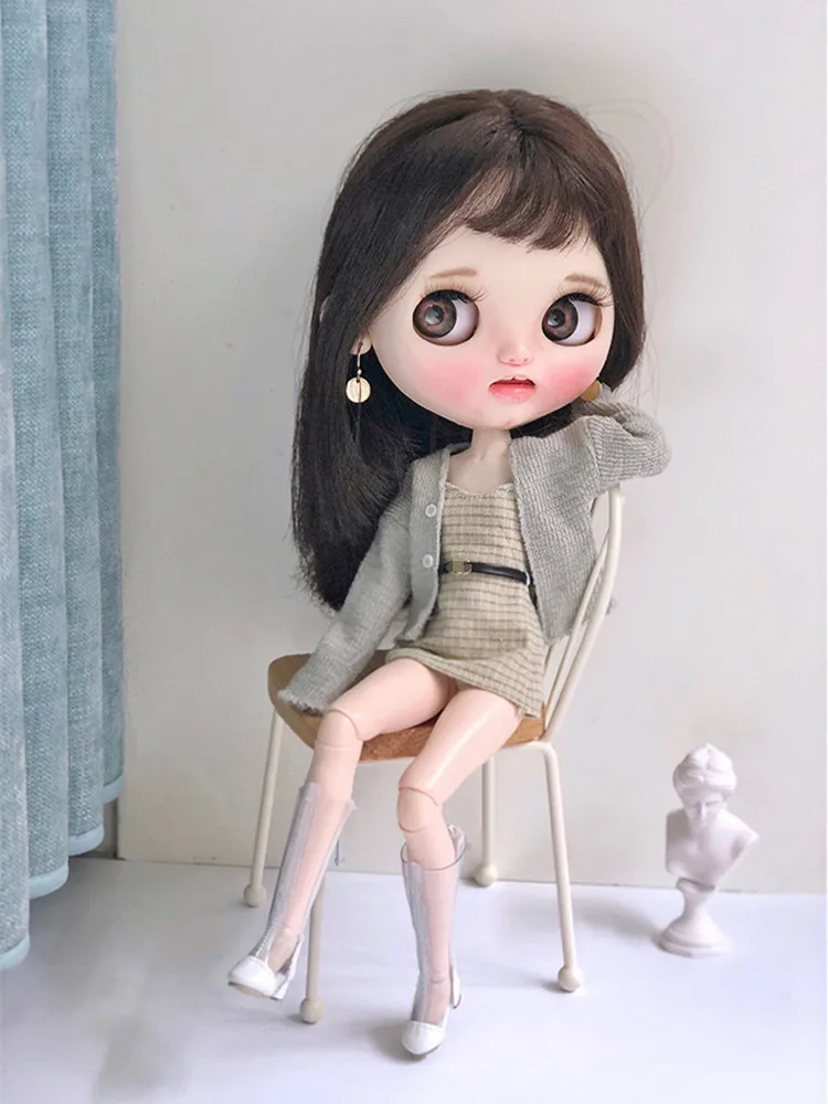 3 шт./компл. 1/6 кукла [платье + пояс кардиган] Кукла наряд (подходит для Blyth Ob24 Pullip Azone