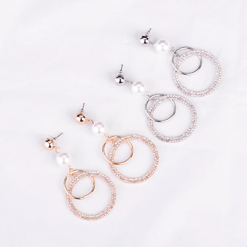 

Fashion Korean Style Big Small Circle Rhinestone Earrings Luxury Gold Silver Color Crystal Earring Women Weddings Party Jewelry