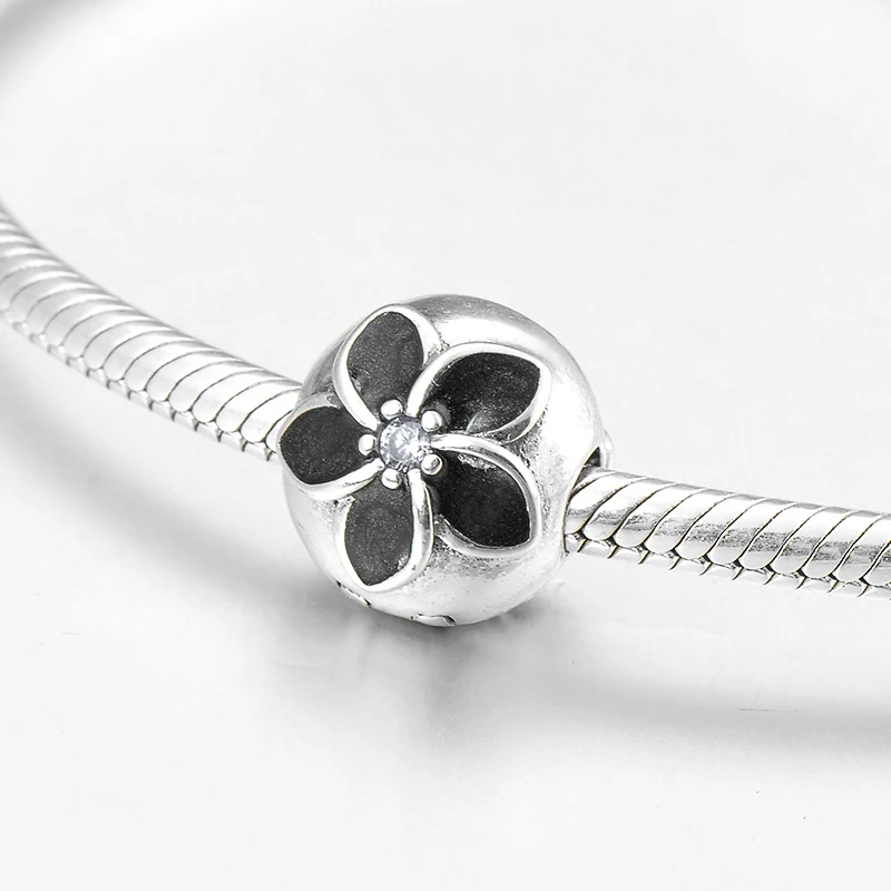 925 Стерлинговое Серебро DIY подарок черная эмаль волшебный цветок тонкие клипсы