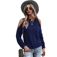 womens winter newsweater o neck knitted long sleeved fashion off the shoulder top pure color basic all match office pullover