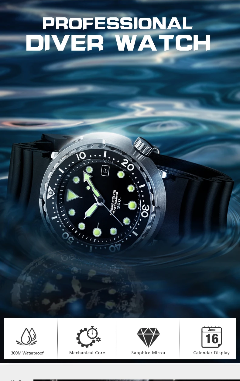 Лидирующий Бренд Rolexable 300 м водонепроницаемые мужские часы для дайвинга автоматические механические часы 316 нержавеющая сталь сапфировые часы для ныряльщика
