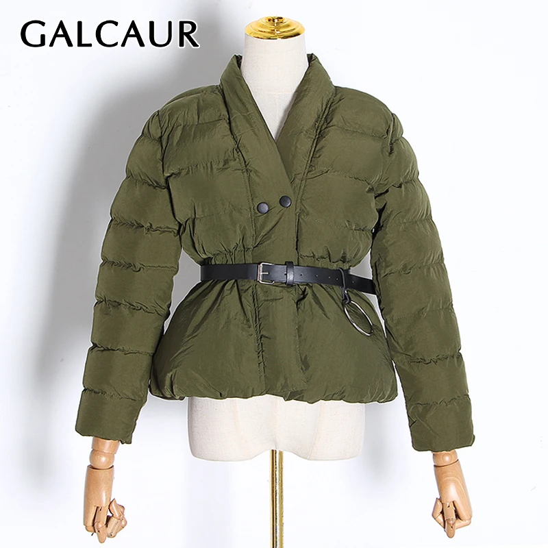 GALCAUR, корейское хлопковое Женское пальто, v-образный вырез, длинный рукав, высокая талия, с поясом, туника, повседневная куртка для женщин, осень, модная новая одежда