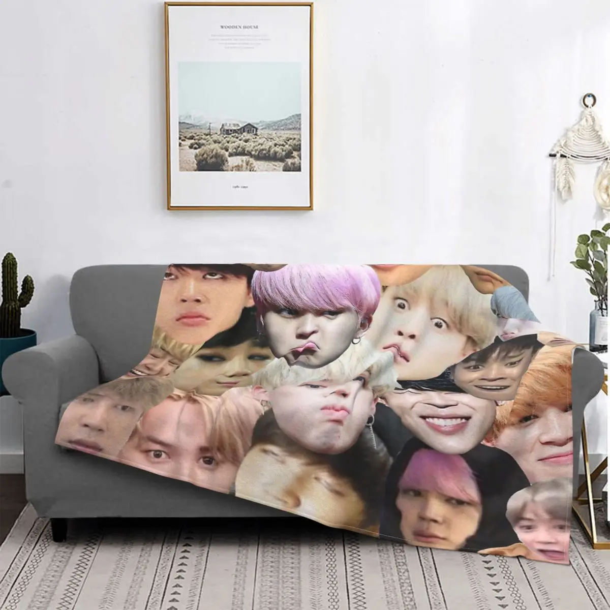 

Jimin-Manta с изображением коллажа, colcha a cuadros, Sudadera de felpa, lanza, ropa de cama de algodón