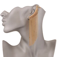 1pcs fashion punk long tassel chain ear cuff clip earrings for woman gold silver color long chain ear hang hook earring jewelry
