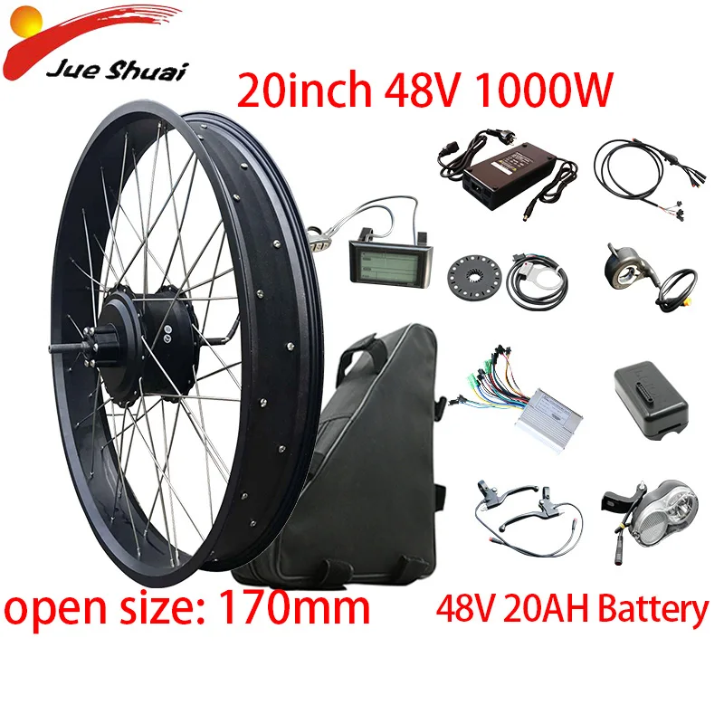 20inch 170mm kit 48V1000W Электрический велосипед конверсионный комплект 2" 26" 4. 0fat шины велосипед снег пляж велосипед 48V20AH батарея задний концентратор Мотор колесо для электровелосипеда комплект - Цвет: 20inch 170mm kit