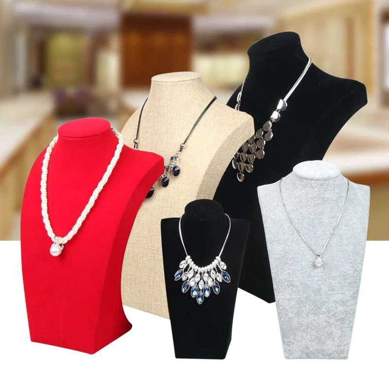 Height 20cm 12pcs/Sale Bust Showcase Black Model Mannequin Display Classic Necklace Stand Jewelry Necklace Pendants Organizer