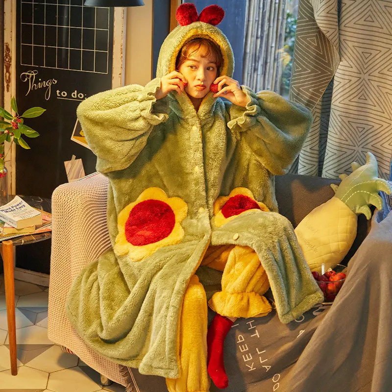

Pajamas Women Autumn and Winter Coral Fleece Long Warm Princess Style Nightgown Winter Flannel Thickening Pijama Invierno Mujer