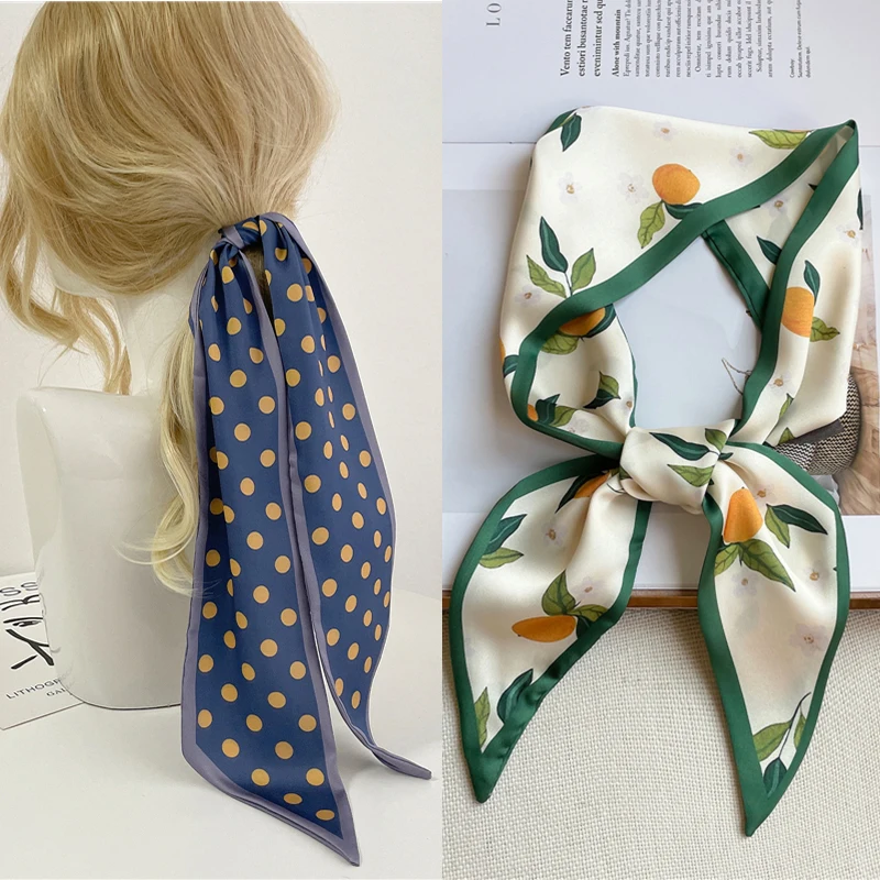 Aliexpress - 2021 Women Silk Satin Hair Band Scarf Skinny Neck Tie Fashion Print Fruit Ribbon Hand Bag Wirst Towel Headscarf Girl Foulard