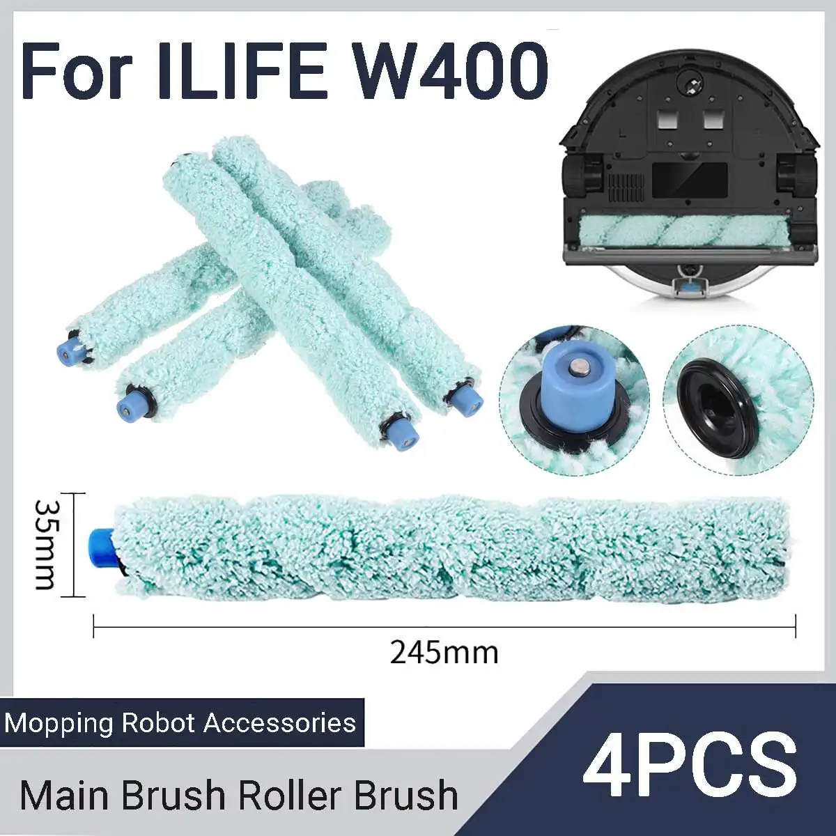 

4Pcs Floor Washing Robotic Cleaner Main Brush Replacement for Ilife W400 Floor Washing Robot Parts Accessories