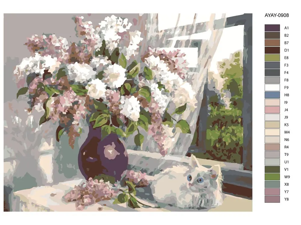 Картина по номерам Живопись "Котёнок и букет цветов" 40x50 см AYAY-0908 | Дом сад