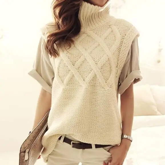 

2020 New fall winter ladies top woman sleeveless sweater Women's turtleneck thick warm long knit sweaters pullovers vest AH288