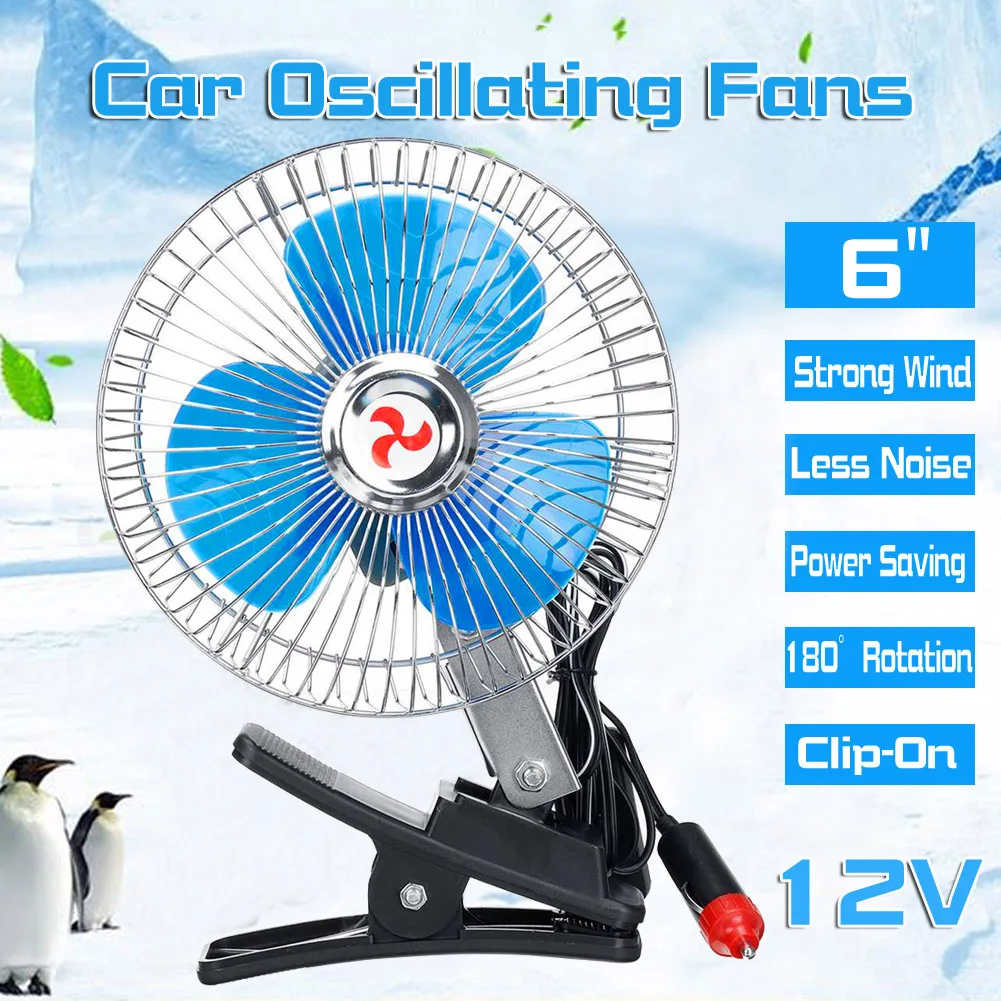 

6inch 12V 24V Summer Portable Cooling Fan Car Oscillating Fans Rotatable Clip-On Adjustable Speed Rotatable Car Fan
