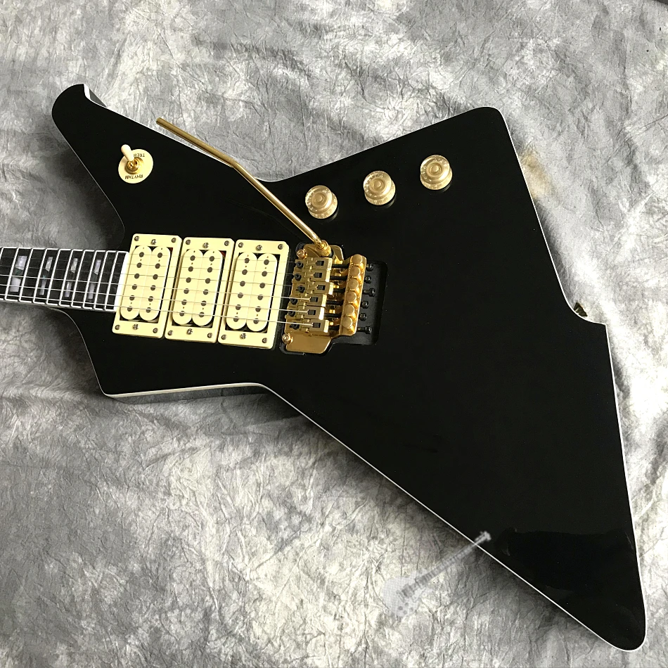 elektrische gitarre hochglanz schwarz destroyer mit dual schütteln vibrato system 2020 heißer verkäufer individuelles logo und farbe