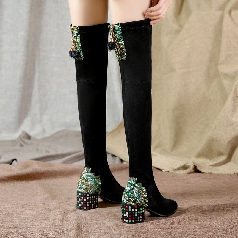 Роскошные Стразы над сапоги до колена Для женщин 2019 Новинка зимы Соблазнительные