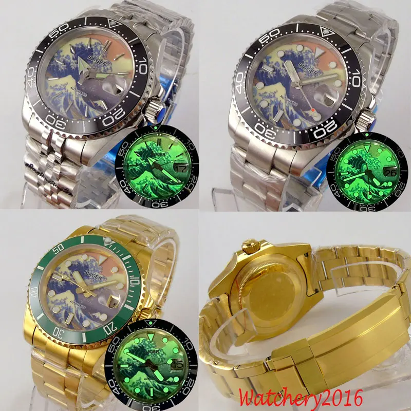 BLIGER БРЭНД 40 мм автоподзаводом Для мужчин часы автоматический переход футболка