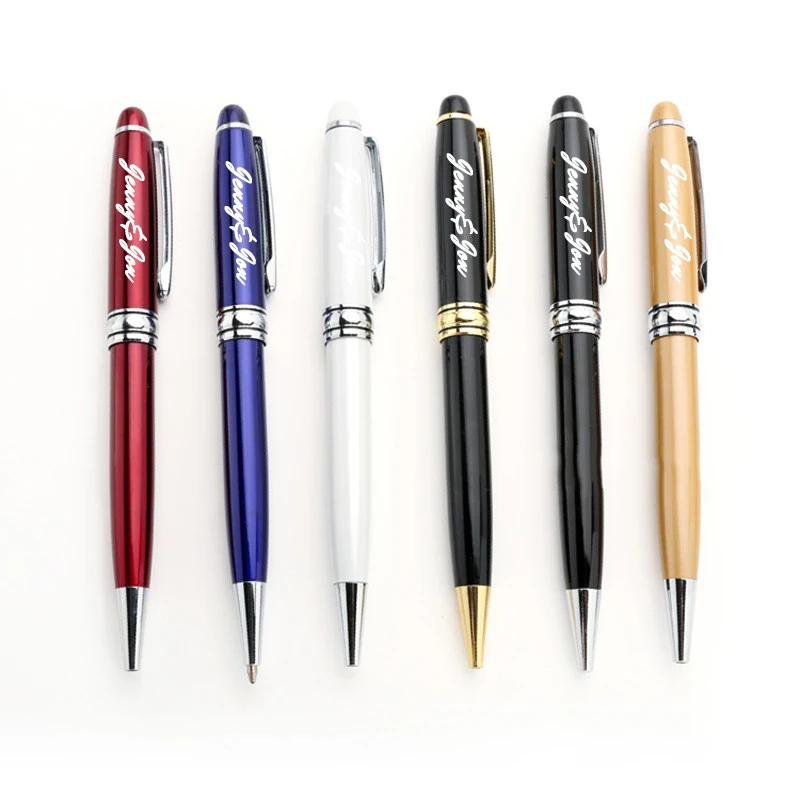 1Set Engrave Names Metal Business Ballpoint Pens Customized Logo Black Gift Box Rotating With Key Chain Refill | Канцтовары для