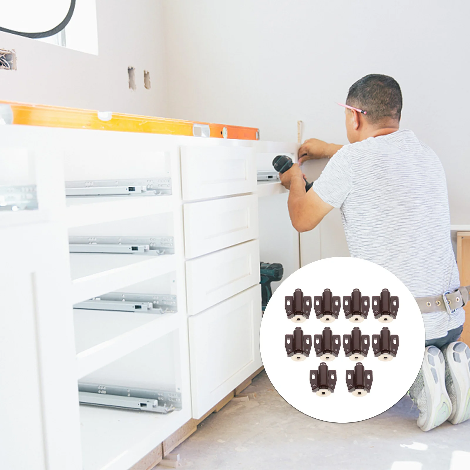 

10Pcs Cabinet Drawer Magnet Push Open Catches Practical Magnetic Latches (Brown)