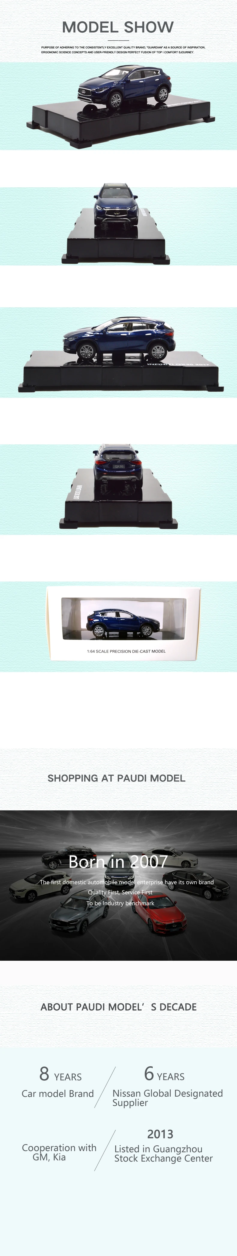 Модель Paudi 1/64 1: 64 масштаб Infiniti QX30 синий литье под давлением Модель автомобиля игрушки подарки для мальчиков и девочек