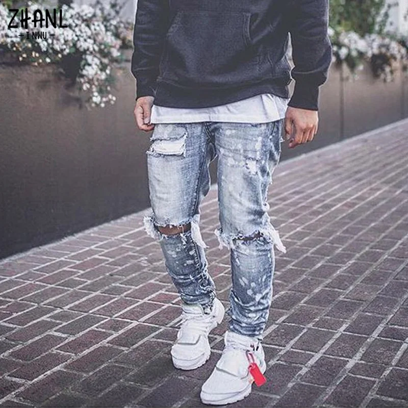

2022 Hot Sale men's Biker Jeans New Style Ripped High-end Stretch Denim Men's Trousers Youth Fashion Paint Pencil Pants For Men