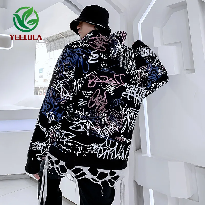 Dropshipping Graffiti Men Hoodie Women Couple Autumn Winter Warm High Street Hip Hop Band Rock Sweatshirt Long Sleeve