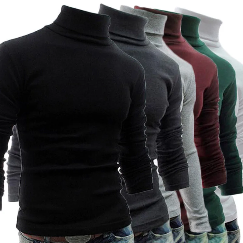 

UK STOCK MEN ROLL NECK LONG SLEEVE POLYESTER TOP HIGH TURTLE NECK BASIC T SHIRTS