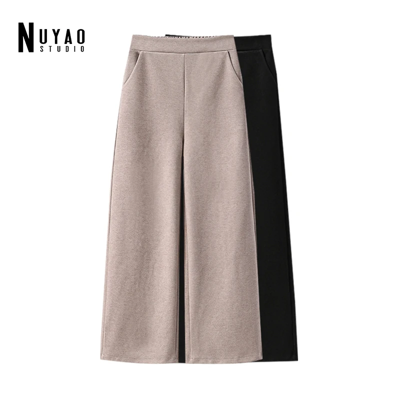 

2021 Autumn Winter Plus Size L-5XL Elastic Waist Pants Women Casual Wide Leg Slit Cotton Linen Loose Oversized Pantalon Trousers