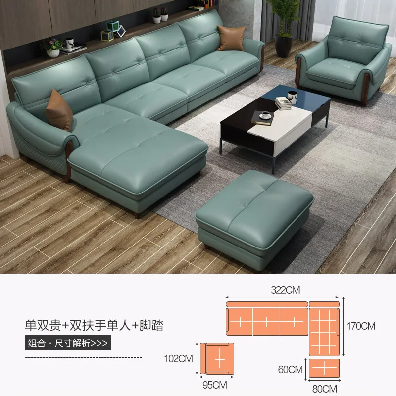 Кожаный комбинированный диван в скандинавском стиле под заказ роскошный кожаная