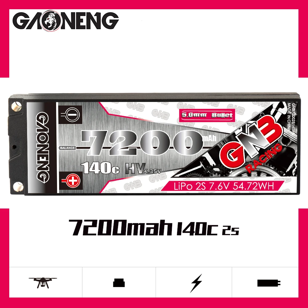 Низкопрофильный твердый корпус GAONENG GNB 7200 мАч 2S1P 7 6 В 140C HV LiPo аккумуляторная