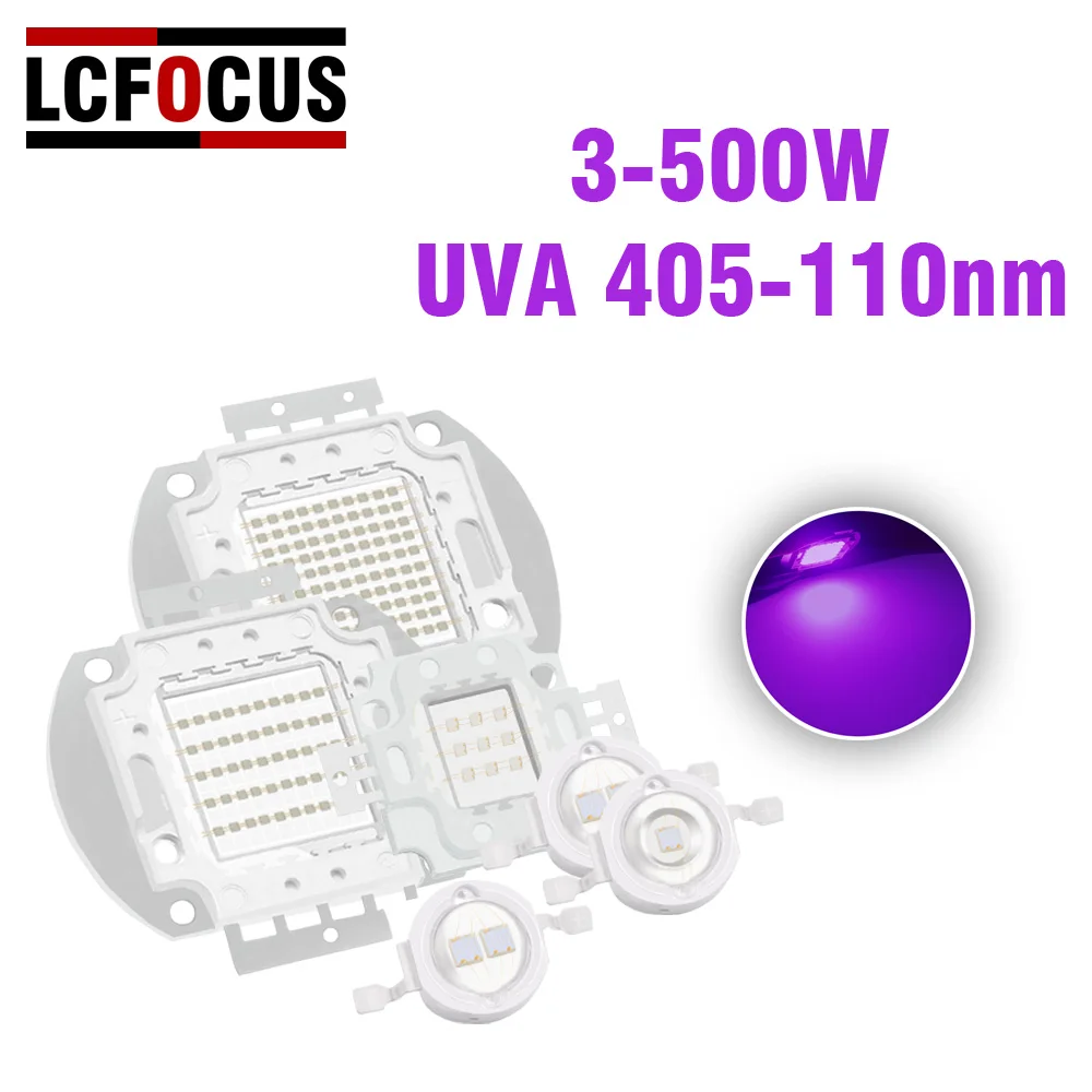 UVA Purple 405-410nm 3W 5W 10W 20W 30W 50W 100W 200W 300W 500W LED COB Chip For DIY 10 50 100 300 W Watt UV Lamp