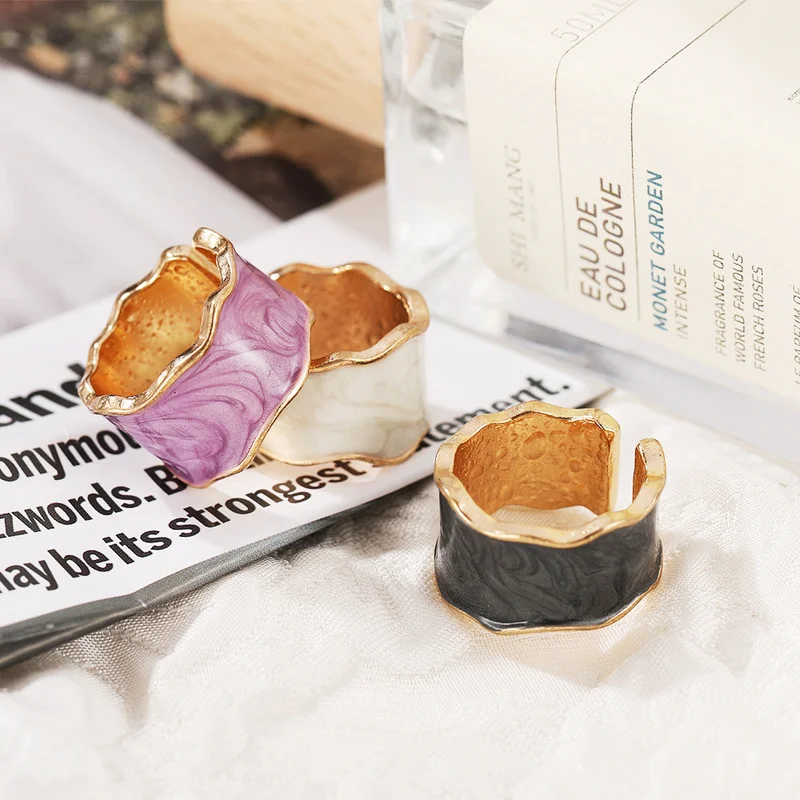 

Origin Summer Statement Irregular Geometrical Enamel Ring for Women Exquisite Open Metallic Index Finger Party Ring Jewellery