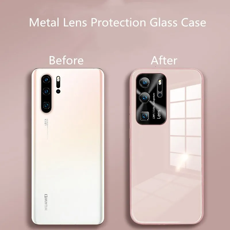 Original Liquid Tempered Glass Case For HuaWei P30 Pro P40 Pro Mate 30 Pro Nova 7 SE Pro Cover Metal Lens Protection Glass Case