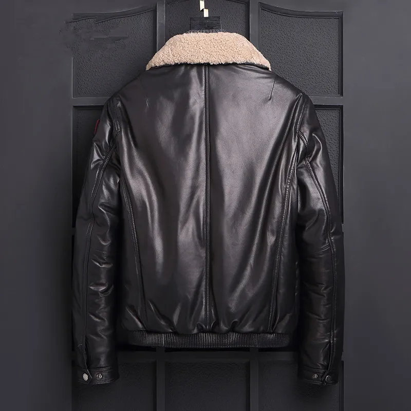 Куртка из натуральной кожи пуховик с воротником меха ягненка - Цена: 203403.19