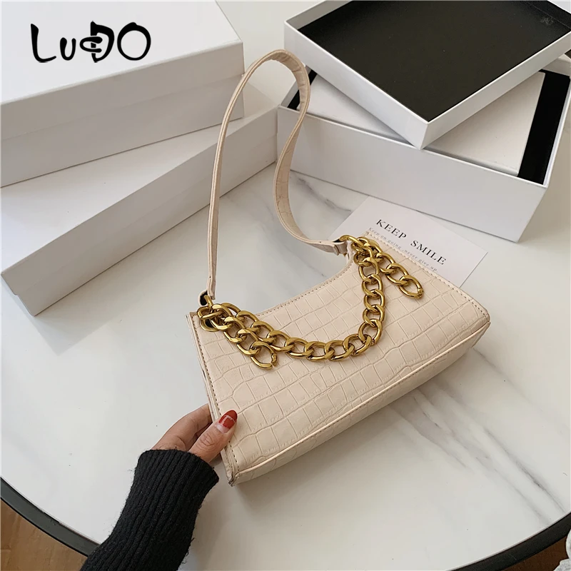

LUCDO Brand Women Shoulder Bag Crocodile Pattern Solid Messenger Bag Ladies Chain Shoulder Bag Female Travel Handbag Phone Purse