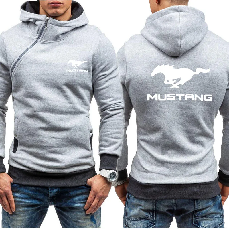 

New Spring Autumn Men Hoodies Mustang Car Logo Print Oblique chain Fashion Men Hoodie hip hop harajuku Casual Men's pullover