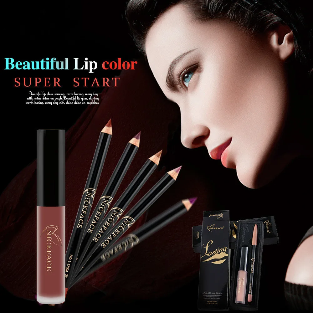 Doradosun Waterproof Matte Lip Gloss Set Cosmetic Nude Pencil Liquid Lipstick Party Makeup |