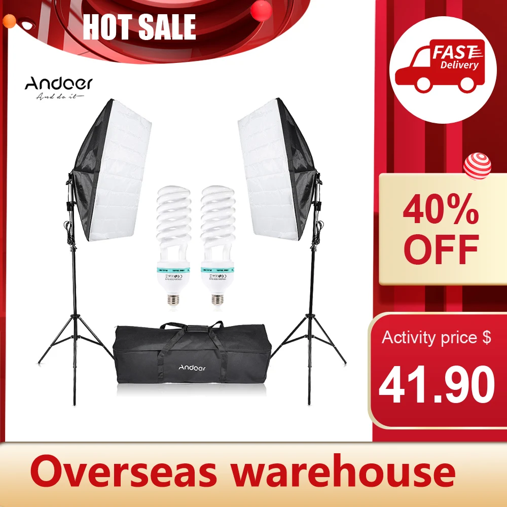 

Andoer Photography Studio Umbrella Softbox Light Lighting Tent Kit Photo Video Equipment 2*135W Bulb 2*Tripod Stand 2*Softbox
