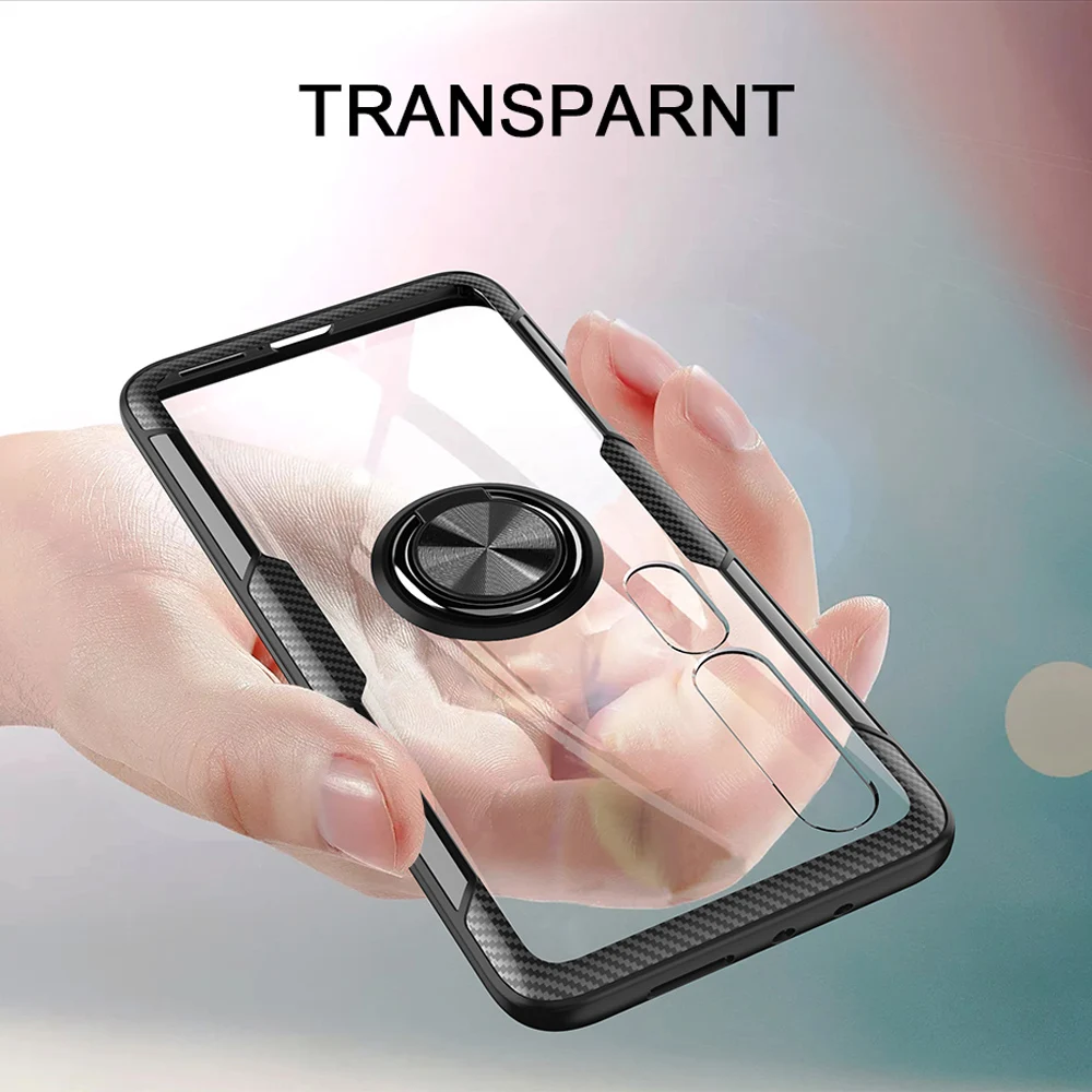 KEYSION Transparent Ring Case For Xiaomi Mi 10 Pro Note 10 Mi 9T Mi9 Lite Shockproof Phone Cover for Redmi Note 8 Pro 8T K30 K20