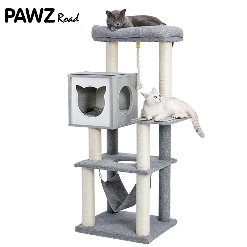 

Fast Delivery Pet Cat Tree Condo House Tower with Hammock Stable Solid Wood Scratching Hole Scratcher Post Pad for Kitten Indoor