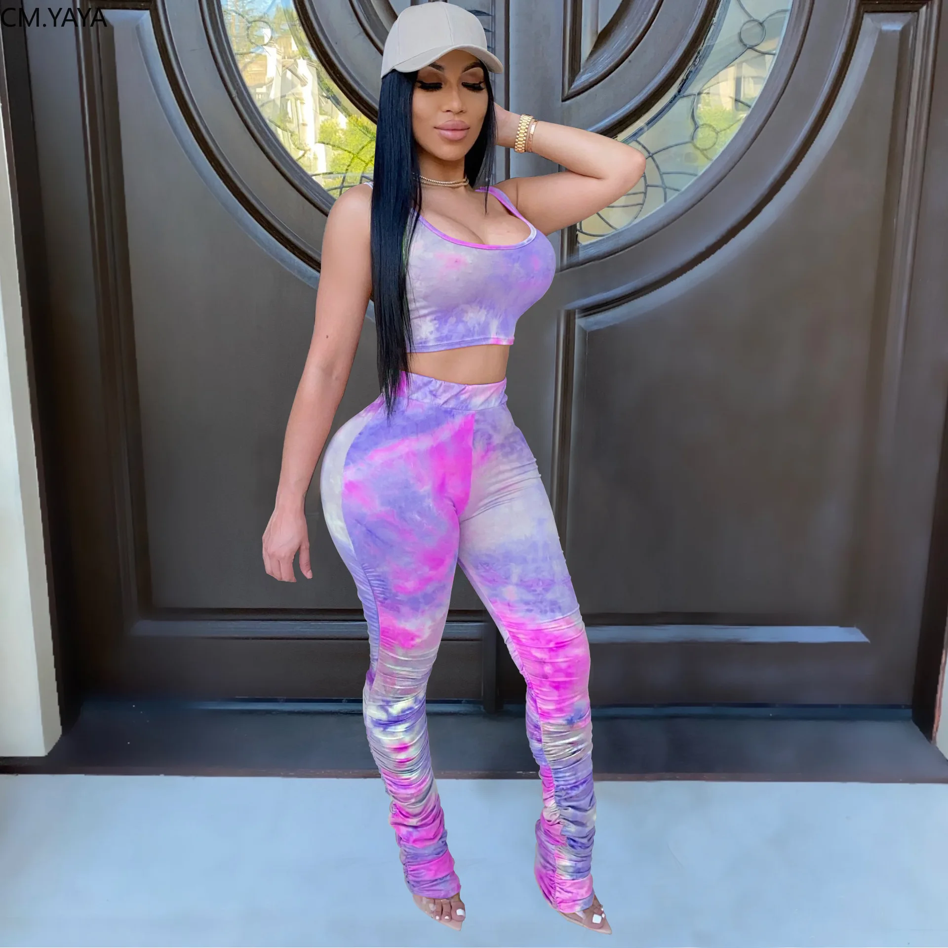 Женский спортивный костюм-двойка CM.YAYA комплект из двух предметов: майка с принтом