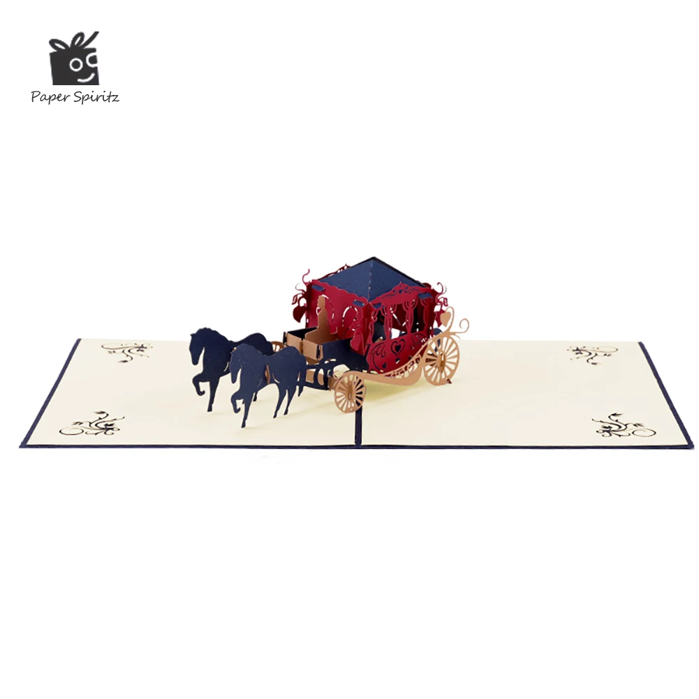 

3D Laser Cut Handmade Carving Horse Carriage Paper Invitation Greeting Cards PostCard Valentine's Day Wedding Anniversary Gift