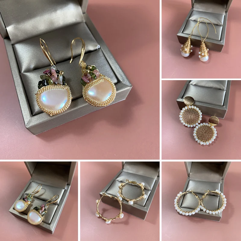 

Natural White Pearl Earrings For Women Jewelry Hoop Hook Drop Dangle Gold Color Round Circle Statement Earrings Gifts Party New