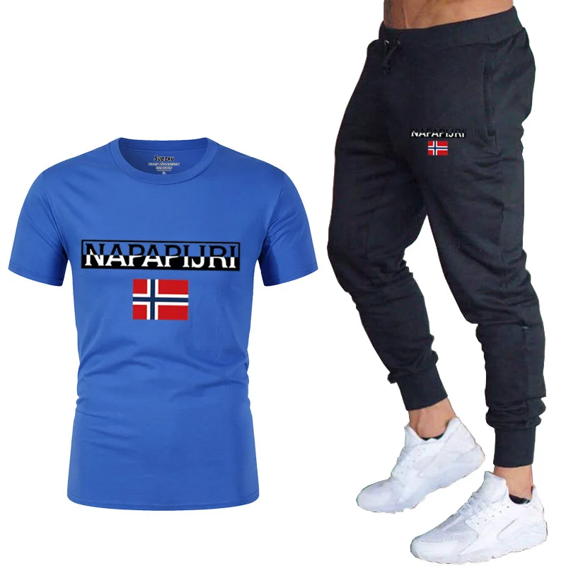 

2021 Summer Fashion Leisure Brand Men's Set Tracksuit Sportswear Track Suits Male Sweatsuit Short Sleeves T Shirt 2 Piece Set
